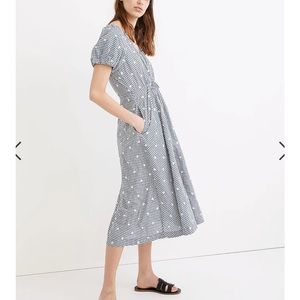 Madewell NWT Embroidered Gingham Faux-Wrap Tie-Waist Midi Dress sz XS